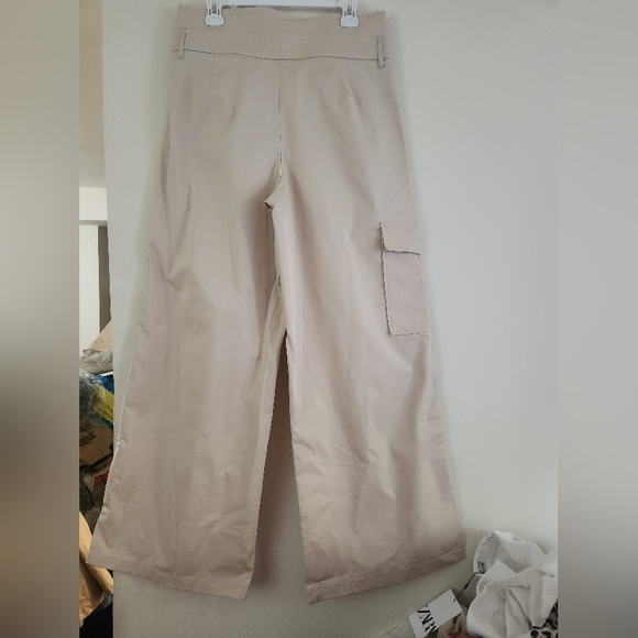 ZARA BELTED high waist GABARDINE PANTS (NWT) beige size L - Picture 10 of 16